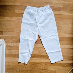 Denim & Co Women's Medium White Cropped Pants w Scalloped Hem